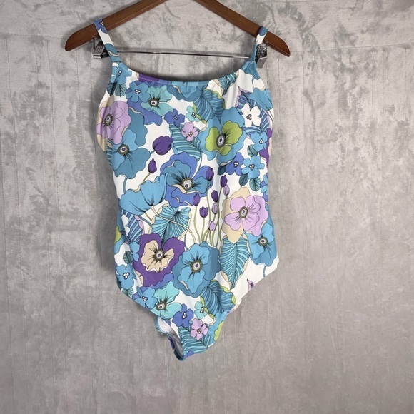 Leilani Other - Leilani Floral One-Piece Swimsuit Blue Purple Green Print Size 12 NWT